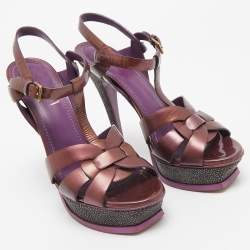 مملوكة مسبقًا Yves Saint Laurent Purple Leather Tribute Sandals Size 37