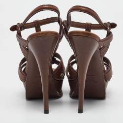 مملوكة مسبقًا Yves Saint Laurent Brown Leather Tribute Sandals Size 40