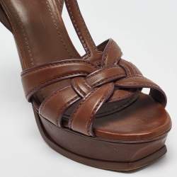مملوكة مسبقًا Yves Saint Laurent Brown Leather Tribute Sandals Size 40