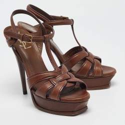 مملوكة مسبقًا Yves Saint Laurent Brown Leather Tribute Sandals Size 40