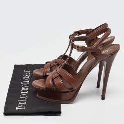 مملوكة مسبقًا Yves Saint Laurent Brown Leather Tribute Sandals Size 40