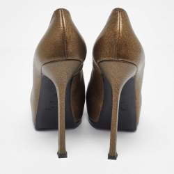 Pre Owned Yves Saint Laurent Gold Leather Tribtoo Platform Pumps Size 39