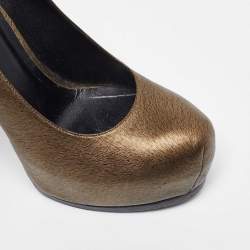 Pre Owned Yves Saint Laurent Gold Leather Tribtoo Platform Pumps Size 39