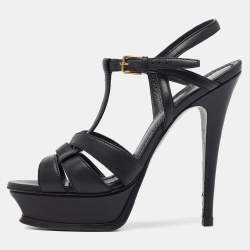 Pre Owned Yves Saint Laurent Black Leather Tribute Sandals Size 37