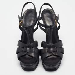 Pre Owned Yves Saint Laurent Black Leather Tribute Sandals Size 37