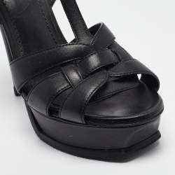 Pre Owned Yves Saint Laurent Black Leather Tribute Sandals Size 37