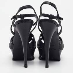 Pre Owned Yves Saint Laurent Black Leather Tribute Sandals Size 37