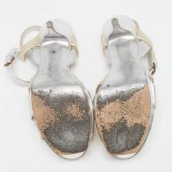 Pre Owned Yves Saint Laurent Silver Leather Tribute Sandals Size 39.5