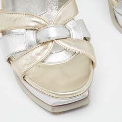 Pre Owned Yves Saint Laurent Silver Leather Tribute Sandals Size 39.5