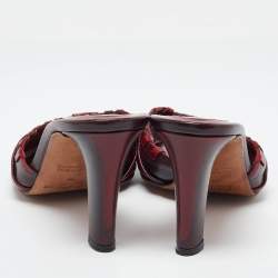 Pre Owned Yves Saint Laurent Burgundy Leather Slide Sandals 38
