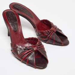 Pre Owned Yves Saint Laurent Burgundy Leather Slide Sandals 38