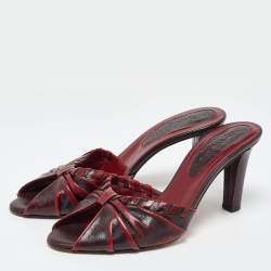 Pre Owned Yves Saint Laurent Burgundy Leather Slide Sandals 38