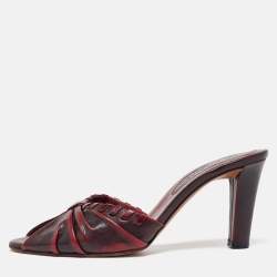 Pre Owned Yves Saint Laurent Burgundy Leather Slide Sandals 38