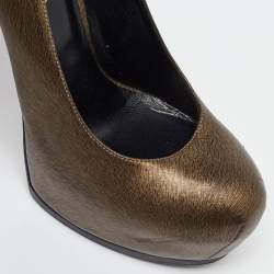Pre Owned Yves Saint Laurent Gold/Black Textured Leather Tribtoo Pumps Size 37.5