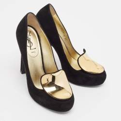 Yves Saint Laurent Black Suede Round Toe Pumps Size 37