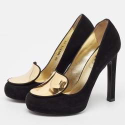 Yves Saint Laurent Black Suede Round Toe Pumps Size 37