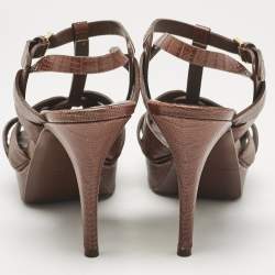 Pre Owned Yves Saint Laurent Brown Lizard Embossed Leather Tribute Ankle Strap Sandals Size 40