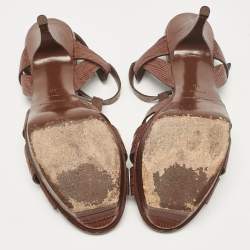 Pre Owned Yves Saint Laurent Brown Lizard Embossed Leather Tribute Ankle Strap Sandals Size 40