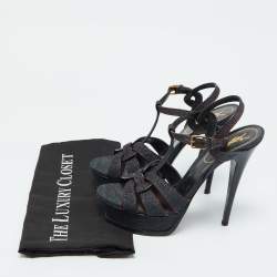 Yves Saint Laurent Blue Denim and Leather Platform Sandals Size 38.5