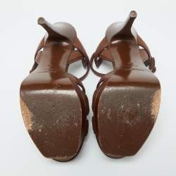 Pre Owned صندل إيف سان لوران تريبوت جلد سحلية بني مقاس 39.5