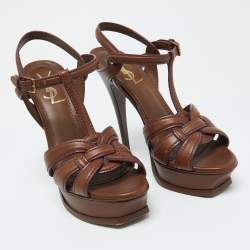 Pre Owned صندل إيف سان لوران تريبوت جلد سحلية بني مقاس 39.5