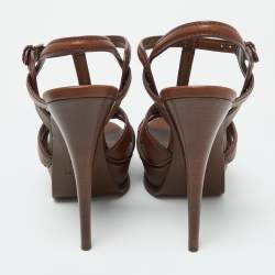 Pre Owned صندل إيف سان لوران تريبوت جلد سحلية بني مقاس 39.5