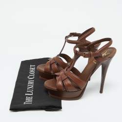 Pre Owned صندل إيف سان لوران تريبوت جلد سحلية بني مقاس 39.5