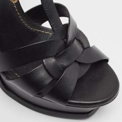 Yves Saint Laurent Black Leather Tribute Ankle Strap Sandals Size 37