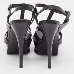 Yves Saint Laurent Black Leather Tribute Ankle Strap Sandals Size 37