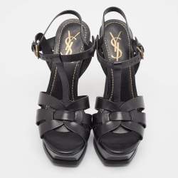 Yves Saint Laurent Black Leather Tribute Ankle Strap Sandals Size 37