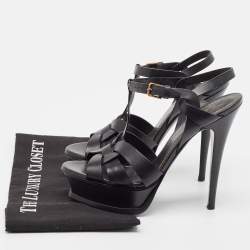 Yves Saint Laurent Black Leather Tribute Ankle Strap Sandals Size 37