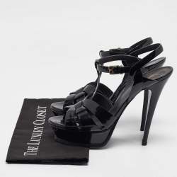 مملوكة مسبقًا Yves Saint Laurent Black Patent Leather Tribute Sandals Size 39