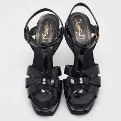 مملوكة مسبقًا Yves Saint Laurent Black Patent Leather Tribute Sandals Size 39