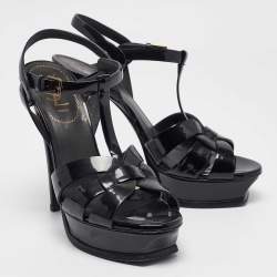 مملوكة مسبقًا Yves Saint Laurent Black Patent Leather Tribute Sandals Size 39