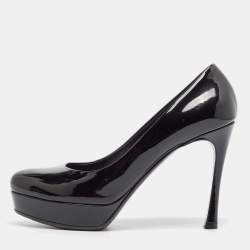 Yves Saint Laurent Black Patent Leather Platform Pumps Size 37.5