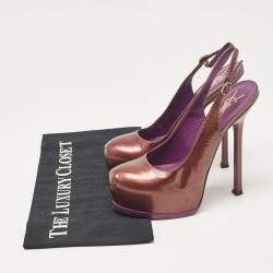 Yves Saint Laurent Purple Patent Leather Tribtoo Slingback Pumps Size 37