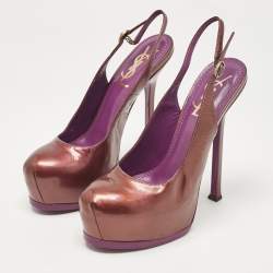 Yves Saint Laurent Purple Patent Leather Tribtoo Slingback Pumps Size 37