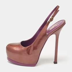 Yves Saint Laurent Purple Patent Leather Tribtoo Slingback Pumps Size 37