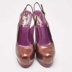 Yves Saint Laurent Purple Patent Leather Tribtoo Slingback Pumps Size 37