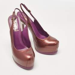 Yves Saint Laurent Purple Patent Leather Tribtoo Slingback Pumps Size 37