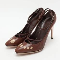 Yves Saint Laurent Brown Leather Ankle Strap Pumps Size 37.5