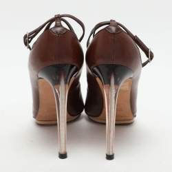 Yves Saint Laurent Brown Leather Ankle Strap Pumps Size 37.5