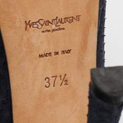 Pre Owned Yves Saint Laurent Navy Blue Python Leather Platform Pumps 37.5