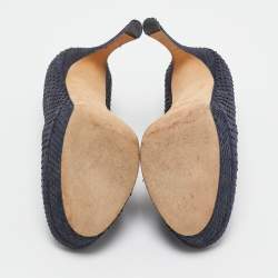 Pre Owned Yves Saint Laurent Navy Blue Python Leather Platform Pumps 37.5