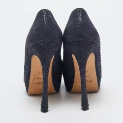 Pre Owned Yves Saint Laurent Navy Blue Python Leather Platform Pumps 37.5