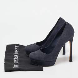 Pre Owned Yves Saint Laurent Navy Blue Python Leather Platform Pumps 37.5
