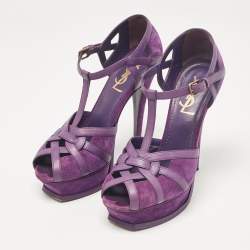 Pre Owned Yves Saint Laurent Purple Tribute Ankle Strap Sandals Size 37