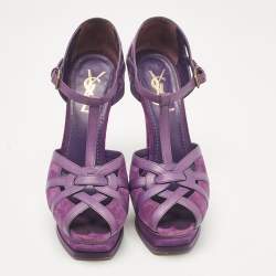 Pre Owned Yves Saint Laurent Purple Tribute Ankle Strap Sandals Size 37