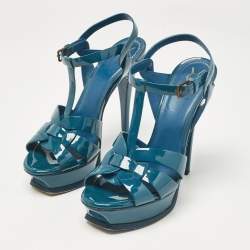 Yves Saint Laurent Teal Patent Leather Tribute Sandals Size 37.5