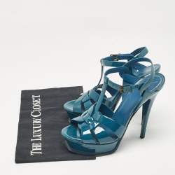 Yves Saint Laurent Teal Patent Leather Tribute Sandals Size 37.5